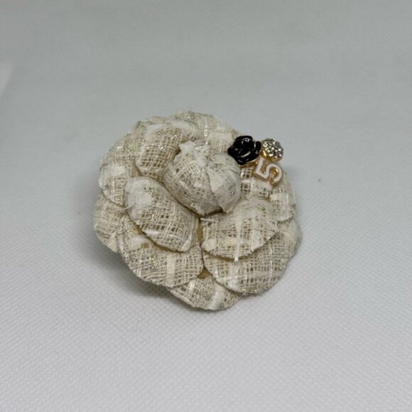 Camellia Style Flower Brooch | Designer-Inspired Luxury Pin | White Tone - Picture 3 of 7